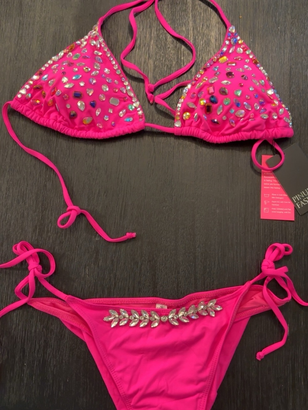 Girls' Hot Pink Jeweled Two-Piece Swim Set